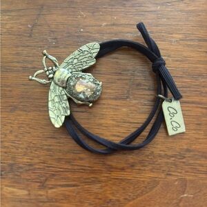 Bee Pendant Black Cord Bracelet